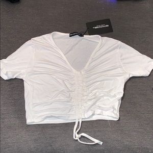Pretty Little Thing Cream Runched Crop Top size 4